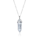 1pc Natural White Howlite Gemstone Pendant Necklace, 18 Inch Surgical Stainless Steel Chain, GGP-C6