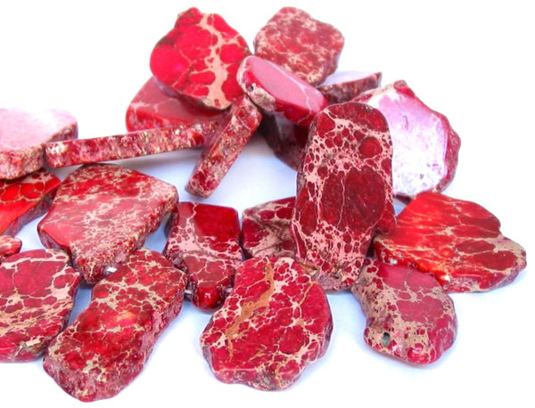 5pcs Natural Grade A Lucky Red Impression Aqua Terra Jasper Beads, Large Flat Slab Gemstone Beads, Smooth Free Form, 15-45mm, Hole ID 1mm, GX10