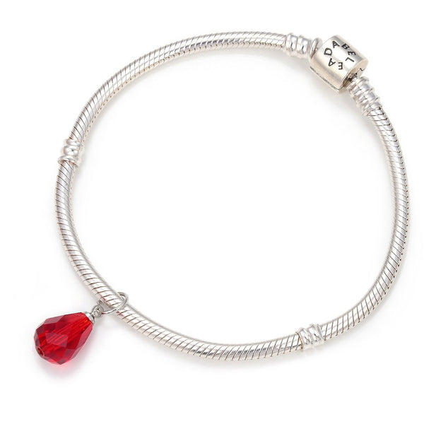 5pcs January Birthstone Charm Drops, 10mm Red Austrian Teardrop Crystal Beads, Sterling Silver Plated Open Jump Rings, BR6-1