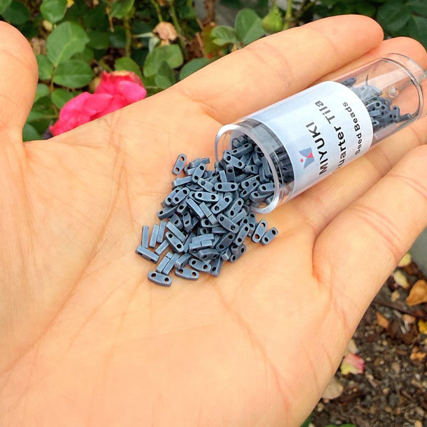 10g Miyuki Quarter Tila Seed Beads 5x1.2mm, Matte Gunmetal Blue QTL-2001