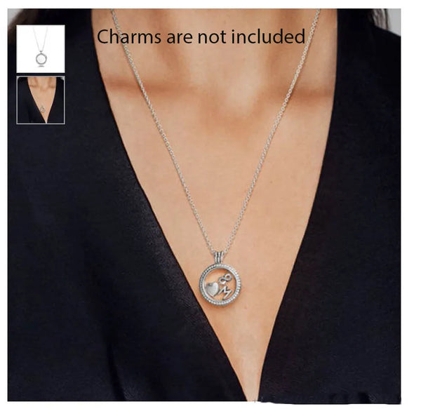 1pc Living Memory Floating Locket Necklace, 35mm Round Glass Open Pendant, 28 Inch Stainless Steel Chain, MCL284