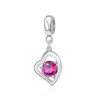 1pc 925 Sterling Silver Love Heart July Birthstone Charm Drop, Red Ruby Cubic Zirconia CZ, 26mm (1 inch) Long, Hole ID 4.5mm, EC1-E7