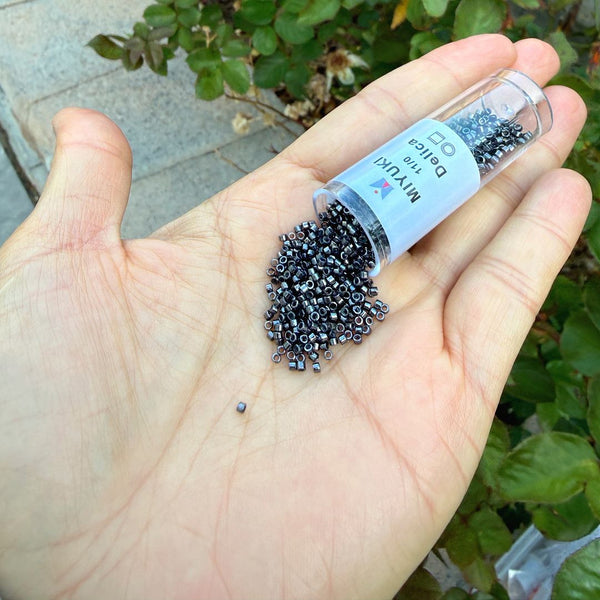 30g Miyuki Delica 11/0 Seed Beads, Opaque Metallic Gunmetal DB1