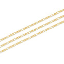 16.5 Feet Tarnish Resistant Diamond Cut Figaro Chain Link, 18K Yellow Gold Plated Brass, Size Selections: 2mm/2.5mm