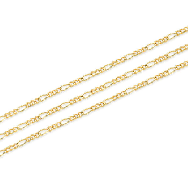 16.5 Feet Tarnish Resistant Diamond Cut Figaro Chain Link, 18K Yellow Gold Plated Brass, Size Selections: 2mm/2.5mm