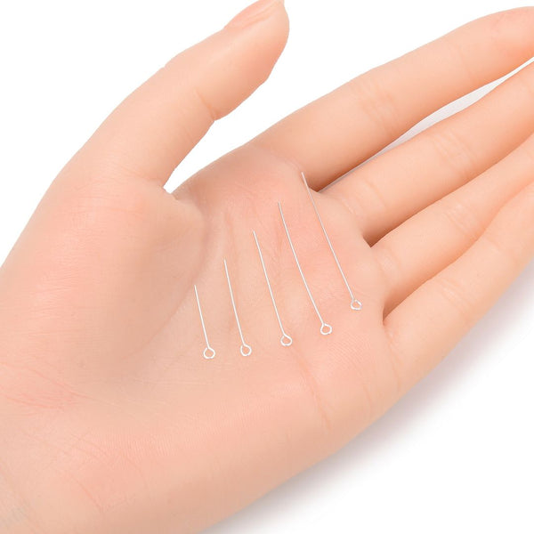 20pcs 925 Sterling Silver Eyepins Eye Pin, 0.5mm/24 Gauge, Length Selections: 25mm/30mm/38mm/50mm