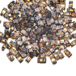 10g Miyuki Half Tila Seed Beads 5x2.3mm, Picasso Amber Brown (HTL-4502)