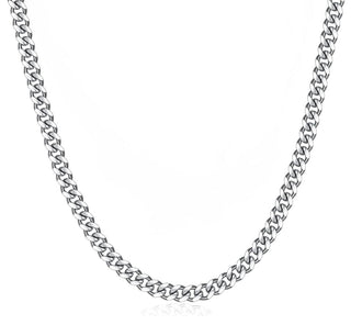 1pc 925 Sterling Silver Diamond Cut Curb Link Chain Necklace, Tarnish Resistant Rhodium Plated, 4mm, Large Thick Strong, Length Selections: 16/18/20/26/28 Inch
