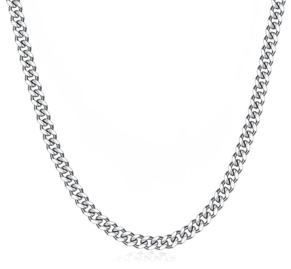 1pc 925 Sterling Silver Diamond Cut Curb Link Chain Necklace, Tarnish Resistant Rhodium Plated, 4mm, Large Thick Strong, Length Selections: 16/18/20/26/28 Inch