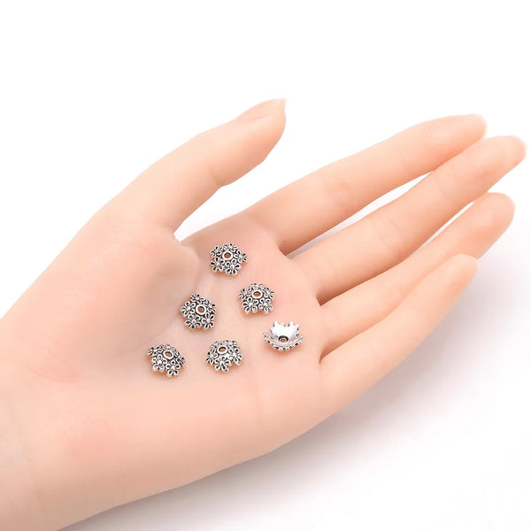 200pcs Daisy Flower Bead Caps, 11mm Bead End Caps, Antique Silver, MC-AB1