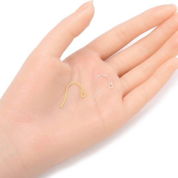 50pcs Tarnish Resistant Ball End Fish Earring Hooks, 18K Yellow Gold Plated Brass, 22mm Long, Wire Gauge Selections: 0.7mm or 0.9mm