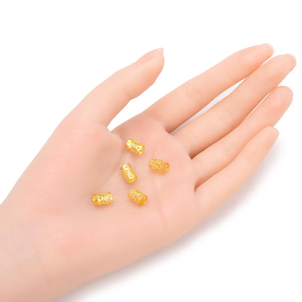 100pcs Large Hole Filigree Tube Beads, 18K Yellow Gold Plated Brass, 8x6mm, Hole ID 4.9mm, CF106-G