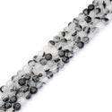 Natural Black Rutilated Quartz Gemstone Faceted Flat Round Coin Beads, 6mm, Hole ID 1mm, 15 Inch/1 Strand, GZ13-5