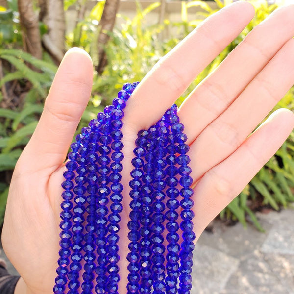 500pcs Creative Club Faceted Rondelle Crystal Glass Beads, Cobalt Blue, 6x4mm, Hole ID 1mm, CCR625