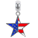 Solid 925 Sterling Silver American Flag Bead Charm, Compatible with Pandora All Other Charm Bracelet