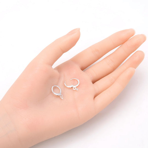 20pcs Tarnish Resistant Round Hoop Huggie Earring Hooks, with 3mm Eye Pin Bail, Sterling Silver Plated Brass, 14mm, BF264