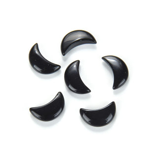 4pcs Natural Black Obsidian Hand Carved Moon Gemstone, 18mm Loose Cut Stones, G3P-A6