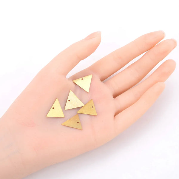 20pcs Brushed Raw Brass Triangle Pendant Drop, 18.5mm, Unplated/Uncoated, CF-A7