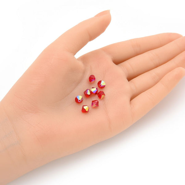 50pcs Preciosa Faceted Bicone Crystal Beads, Light Siam AB (Red), 6mm, Hole ID 1mm, Pre-B660