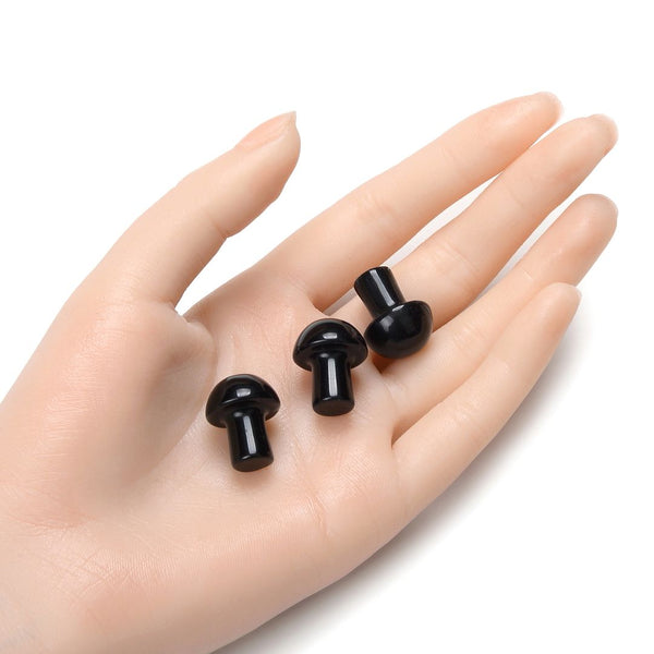 4pcs Natural Black Obsidian Hand Carved Mushroom Gemstone, 20mm Loose Cut Stones, G3P-B6