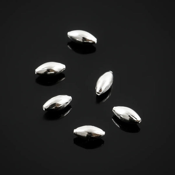 200pcs Small Tiny Oval Beads, Silver Plated Brass Alloy, 6mm, Hole ID 1mm, CF120