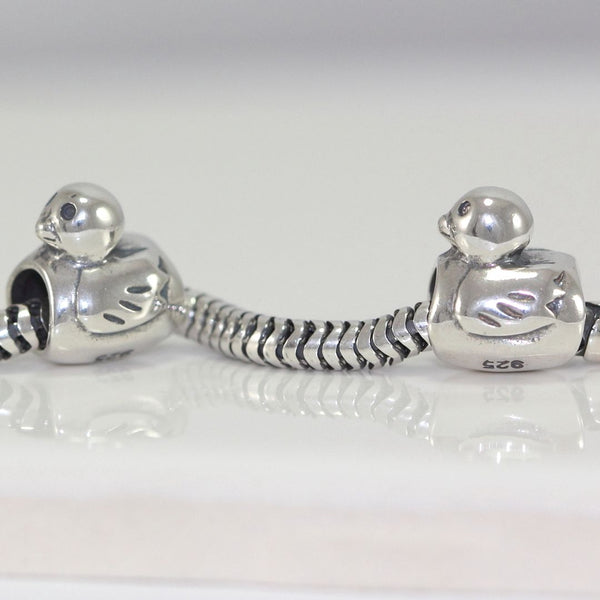 1pc Solid 925 Sterling Silver Duck Charm Bird Animal Bead, Compatible with Pandora All Other Charm Bracelets, EC2-D1