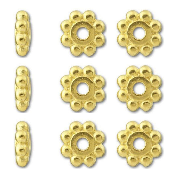 100pcs Tarnish Resistant Small Thin Daisy Flower Rondelle Beads, 18K Yellow Gold Plated Brass, 4.5x0.8mm, Hole ID 1.2mm, BF110-2