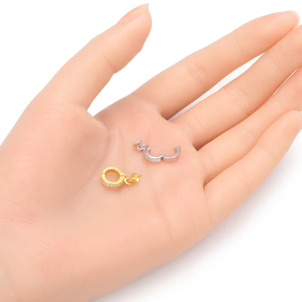 2pcs 925 Sterling Silver Hinged Bails, with Eye Pin Bails, Tarnish Resistant Rhodium Plated, Cubic Zirconia CZ, 17mm, SS94-3