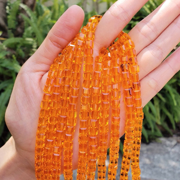 100pcs Creative Club Faceted Cube Crystal Glass Beads, Sun Orange, 6mm, Hole ID 1mm, CCC612