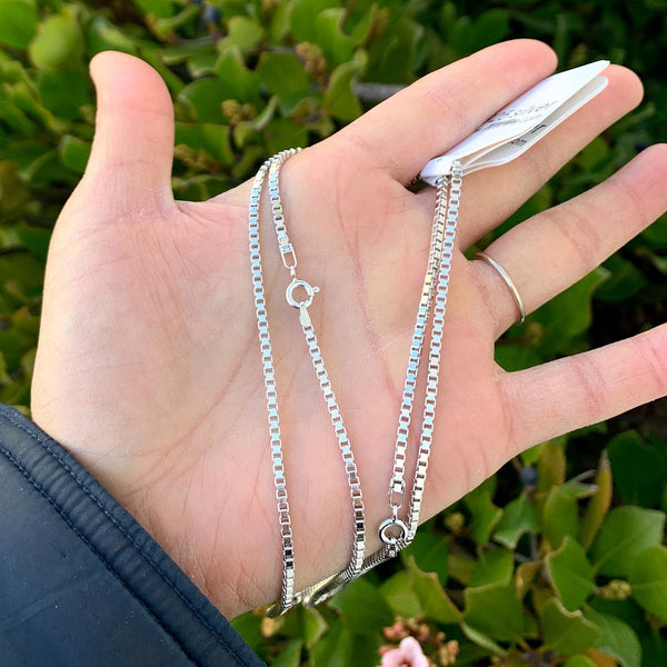 1pc 925 Sterling Silver Box Link Chain Necklace, Tarnish Resistant Rhodium Plated, 2mm, Thick Strong, 16 inch, SSX23-16