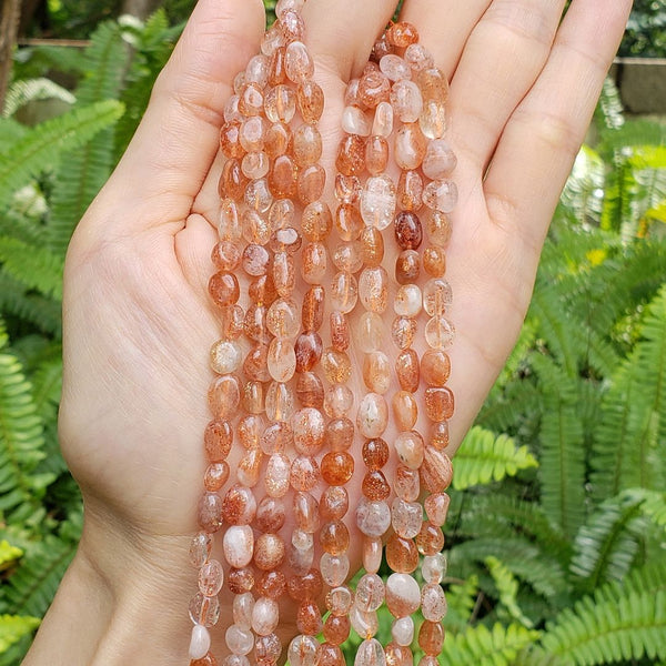 Natural Gold Sheen Sunstone Gemstone Oval Tumbled Pebble Beads, Irregular, 6mm to 8mm, Hole ID 1mm, 15 Inch/1 Strand, GZ11-54