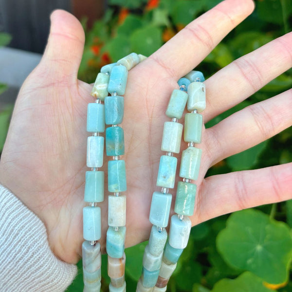Natural Multi-color Blue Amazonite Gemstone Faceted Tube Beads, 12x7mm, Hole ID 1mm, 15 Inch/1 Strand, GZ8-6