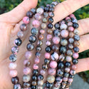 Natural Rhodonite Gemstone Round Beads, 1 Strand/15 Inch, Size Selections: 4mm/6mm/8mm