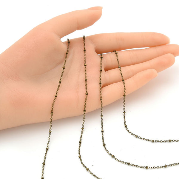 33 Feet Satellite Bead Station Cable Chain Link,  Antique Bronze Plated Copper, 2mm Bead, Thin Small Chain, CA10-E1