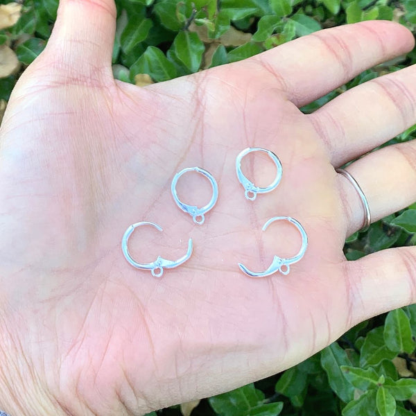10pcs 925 Sterling Silver Round Hoop Huggies, Leverback Earring Hooks, Closed Ring, 12mm, SS88-1