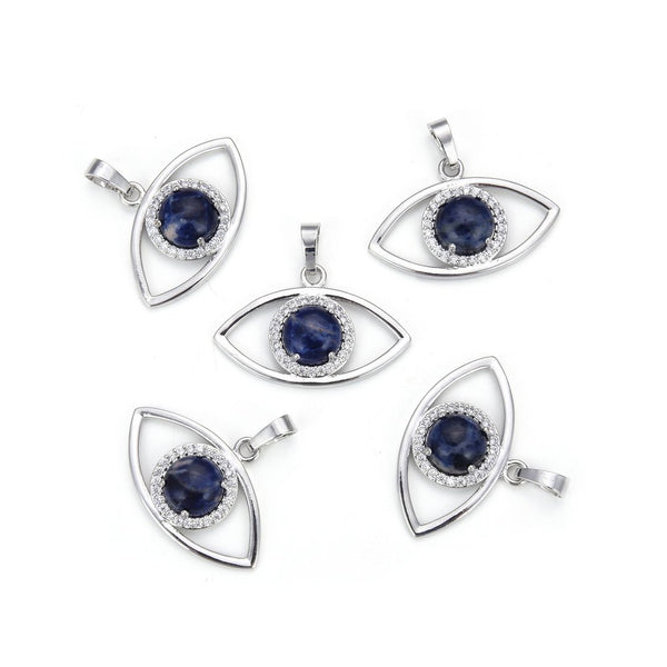 2pcs Natural Blue Sodalite Gemstone Pendants, 33x18mm Evil Eye Stone Drops, G2P-L7