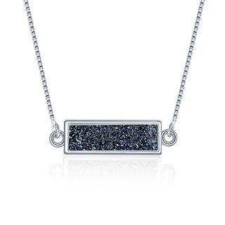 1pc Natural Druzy Crystal Pendant Necklace, Hematite Black Bar Gemstone Pendant, 18 inch Stainless Steel Surgical Chain, GGP23-4