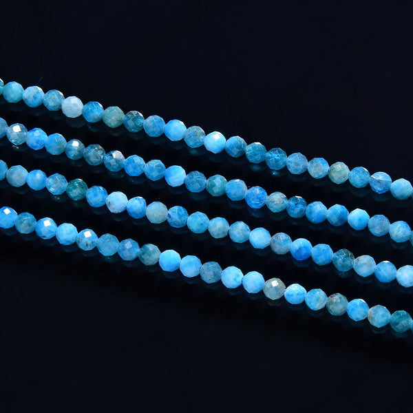 Natural Blue Apatite Gemstone Tiny Small Faceted Round Beads, 4mm, Hole ID 0.6mm, 15 Inch/1 Strand, GK4-6