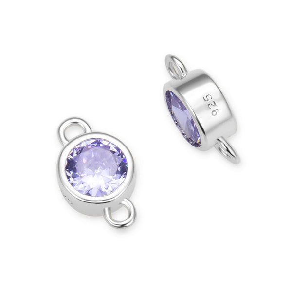 2pcs 925 Sterling Silver 6mm June Birthstone Links, Tarnish Resistant, Alexandrite Cubic Zirconia Gemstone Connector, SXP10-6