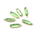 10pcs Grade A August Peridot Green Rectangle Bar Birthstone Charm Drops, 18K Yellow Gold Plated Brass, 21x7mm, CCP8-G8
