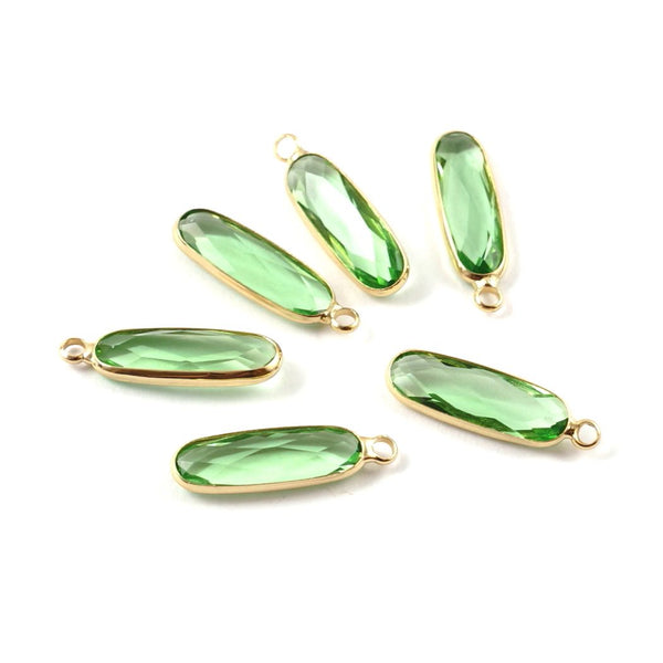 10pcs Grade A August Peridot Green Rectangle Bar Birthstone Charm Drops, 18K Yellow Gold Plated Brass, 21x7mm, CCP8-G8