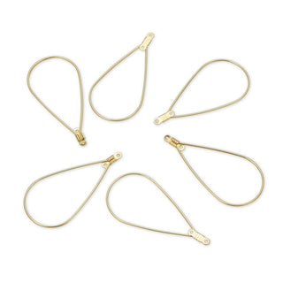 10pcs Tarnish Resistant Teardrop Beading Hoops, 18K Yellow Gold Plated Brass, 50x24mm, 0.7mm/21 Gauge, BF130-1