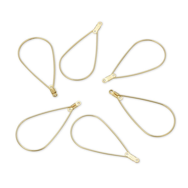 10pcs Tarnish Resistant Teardrop Beading Hoops, 18K Yellow Gold Plated Brass, 50x24mm, 0.7mm/21 Gauge, BF130-1