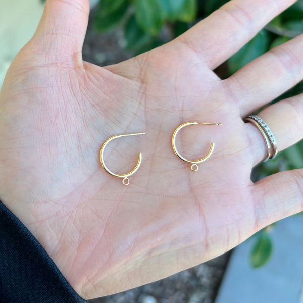 2pcs Real 1/20 14K Gold Filled C Hoop Earring Posts with Open Ring, 15mm, JK1-W2