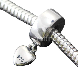 Cute Solid 925 Sterling Silver Loving Heart Charm Dangle Heart Bead