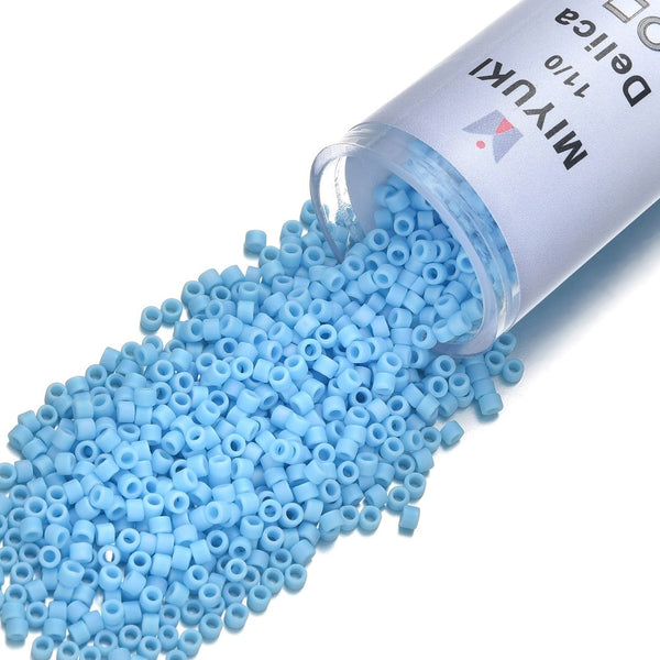 30g Miyuki Delica 11/0 Seed Beads, Opaque Matte Rainbow Light Blue DB879