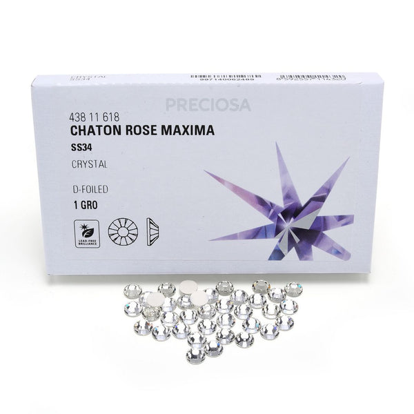 25pcs Genuine Preciosa MAXIMA Chaton Rose Round Flat Back Crystal Rhinestone, Foil Back, Crystal Clear, SS34, 7.07-7.27mm, Prm-S341