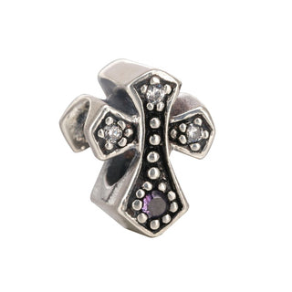Solid 925 Sterling Silver Cross Charm Religion Faith Bead Charm Cubic Zirconia CZ