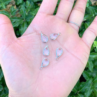 10pcs Grade A April Crystal Clear Teardrop Birthstone Charm Drop, Sterling Silver Plated Brass, Size Selections: 11x7mm, 14x8mm, 16x9mm