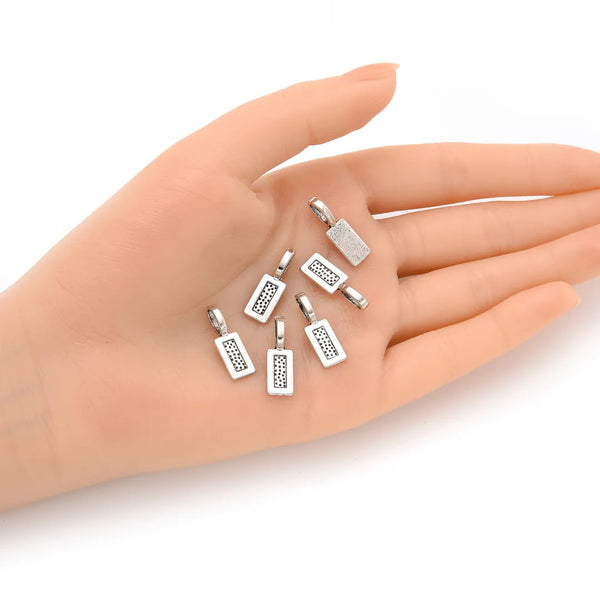 100pcs 21mm Glue On Jewelry Bails, Antique Silver, 12mm Rectangle Flat Pad Base, MC-P4